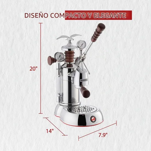 Vista 5 de La Pavoni Esperto Abile - Máquina de café expreso con palanca de 16 tazas, acabado cromado con asas de palisandro personalizadas, caldera niquelada