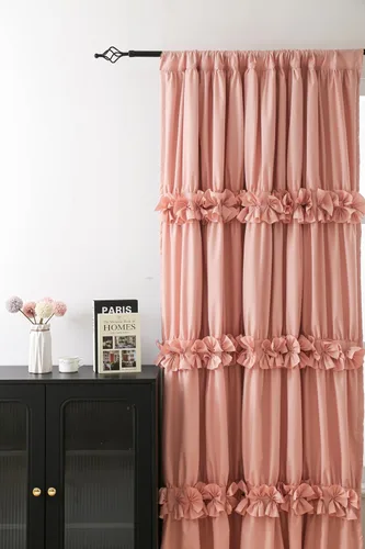 Vista 3 de Cortinas opacas con aislamiento térmico y 3 filas de flores de mariposa, cortinas rústicas con bolsillo para barra, 2 paneles