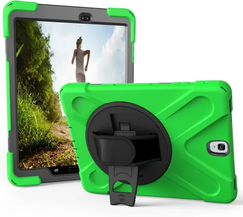 Vista 8 de Funda para Samsung Galaxy Tab S3 9.7 pulgadas SM-T820/SM-T825, 360 grados giratorio Kickstand mano correa de hombro resistente a prueba de golpes