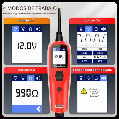 Vista 8 de Autel PowerScan PS100 - Probador de circuito de automóvil, kit universal de sonda de circuito de alimentación automotriz de 12 V 24 V con cable