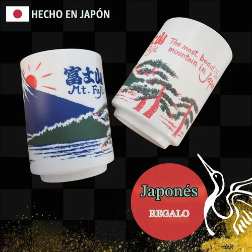 Vista 4 de Tazas de té japonesas Sushi-Yunomi Mino Ware con posavasos de bambú (juego de 2) (Mt. Fuji)