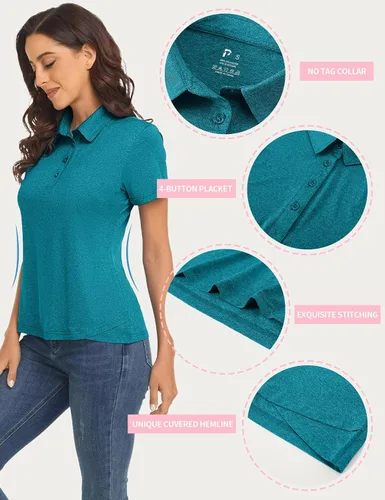 Vista 3 de Women's Golf Polo Shirts Moisture Wicking Short Sleeve Casual Collared 4-Button T-Shirts