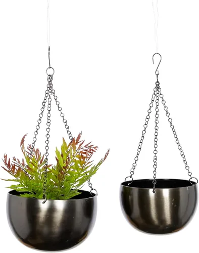 Vista 14 de Deco 79 Macetero de metal para interiores y exteriores, maceta colgante con cadena, juego de 2 colgadores de 5 pulgadas, 7 pulgadas de alto