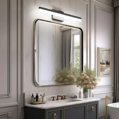 Vista 3 de Ralbay Luces de tocador negras para baño de 24 pulgadas, moderna luz LED negra mate, accesorios de iluminación de baño sobre espejo