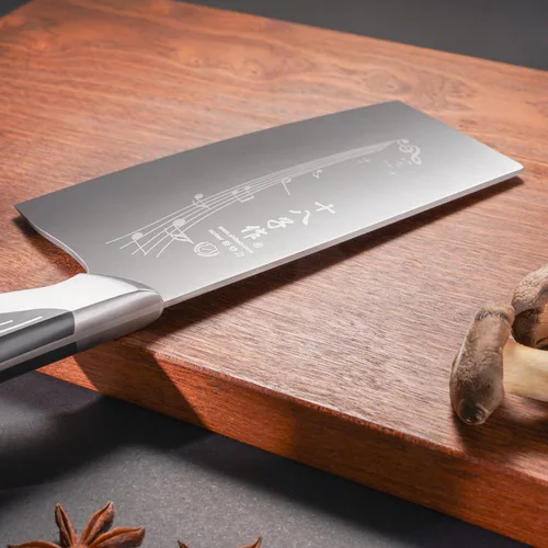 Vista 3 de SHI BA ZI ZUO Cuchillo de cocina chino de 7 pulgadas Cuchillo vegetal Cuchillo de chef profesional con mango de acero fundido de espiga completa