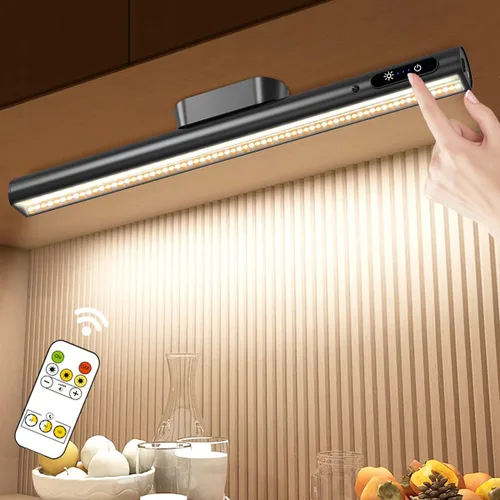 Vista 12 de Hapfish Tira de luces de pared que funcionan con pilas, barra de luz LED magnética recargable con control remoto, lámpara de escritorio regulable