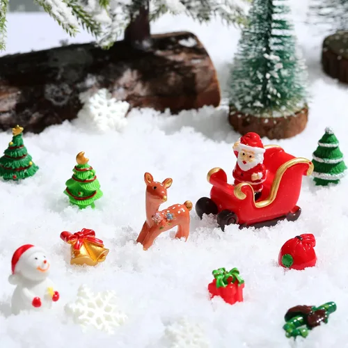 Vista 3 de Kathfly 80 figuras en miniatura de invierno para manualidades, Papá Noel, muñeco de nieve, mini campana de paisaje de resina, copo de nieve, árbol