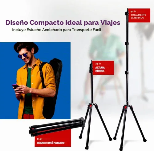 Vista 5 de Vidpro ST-90 VentureMaxx - Soporte ajustable profesional de 90 pulgadas, trípode ligero compatible con cámaras, videocámaras, teléfonos