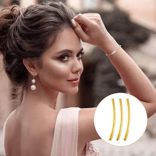 Vista 5 de PAGOW 200 cuentas de tubo, cuentas curvadas de fideos de 0.98 pulgadas, cuentas espaciadoras doradas y plateadas para hacer joyas, collares