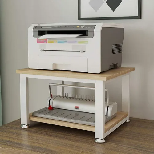 Vista 4 de TOMYEUS Printer Stand MDF Desktop Printer Stand 2-Layer Desktop Scanner Fax Machine Copier Rack for Home and Office Non-Slip Adjustable Foot Support