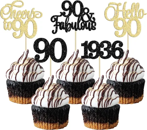 Vista 49 de Gyufise Paquete de 24 adornos negros para cupcakes de 10.º cumpleaños con purpurina negra 10 Ten Hello 10 Dights dobles desde 2015 para decoraciones