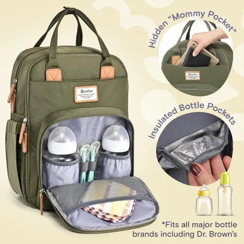 Vista 4 de RUVALINO Mochila para Pañales - Bolsa de Bebé Expandible con hasta 50% Más de Capacidad - Bolsa de Artículos Esenciales para Bebé con Cambiador