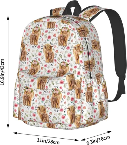 Vista 6 de Mochila de seta de 16 pulgadas Mochila de viaje ligera para portátil, vaca highland, Classic