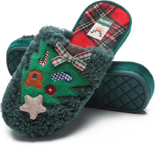 Vista 2 de CORIFEI Pantuflas de Navidad para invierno con soporte de arco de espuma viscoelástica y suela de goma