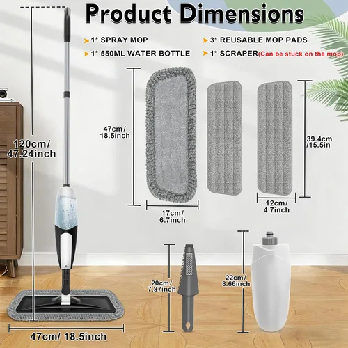 Vista 8 de Trapeador de pulverización para limpieza de suelos: fregona húmeda y seca de microfibra para azulejos laminados de madera dura, vinilo de madera