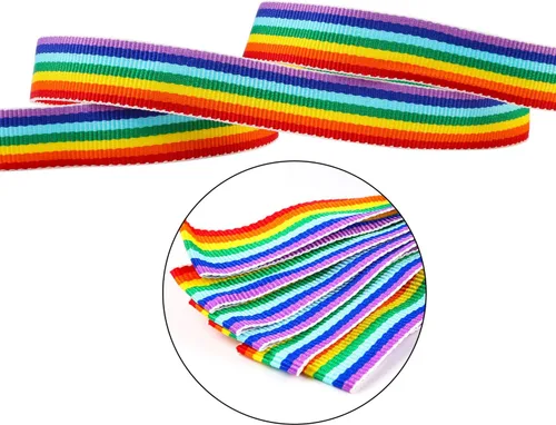 Vista 3 de Konsait Cinta de poliéster de doble cara con rayas de grogrén de arcoíris de 0.59 pulgadas para manualidades, accesorios de costura, lazo
