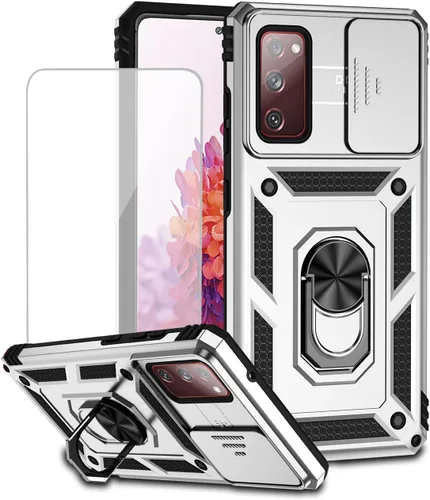 Vista 11 de Funda para Galaxy S20 FE 5G, Samsung S20 FE SM-G781U con protector de pantalla de vidrio templado y cubierta de cámara deslizante, anillo magnético