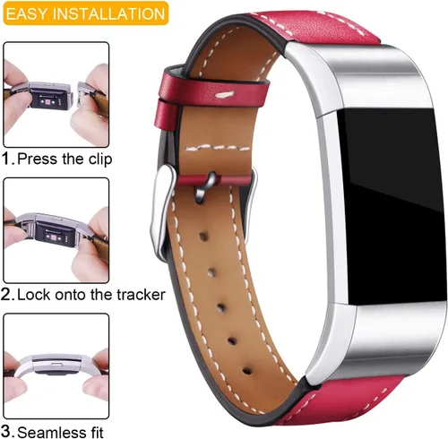Vista 4 de Replacement Leather Band Compatible for Fitbit Charge 2/5/6, Classic Genuine Leather Wristband for Men Women