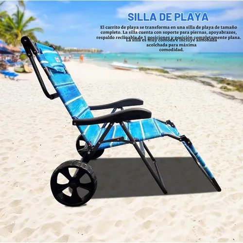 Vista 4 de Silla de carrito de playa – 2 en 1 vueltas de carrito de playa a silla de playa – grande azul