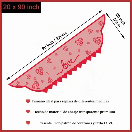 Vista 2 de Bufanda de manto de corazón rojo para decoración de chimenea, cubierta de mantel de encaje para decoración del hogar, sala de estar, decoración