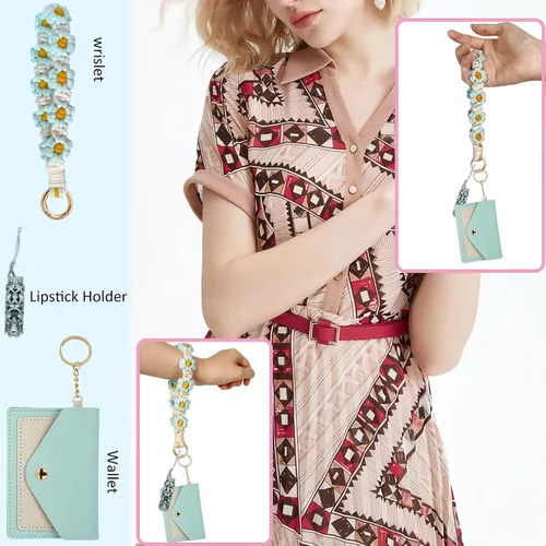 Vista 62 de BIHRTC Llavero de pulsera boho con soporte para lápiz labial, pulsera hecha a mano