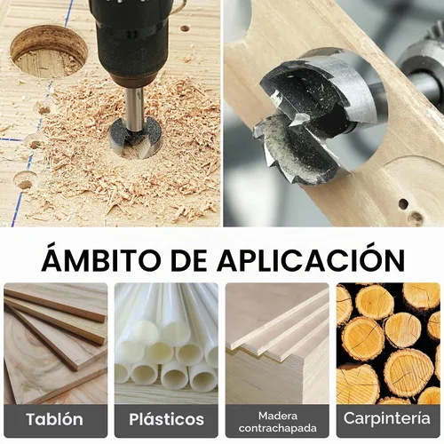 Vista 6 de BeHappy Juego de brocas Forstner con vástago hexagonal, 16 piezas de brocas de madera con vástago multicara para carpintería, abridor de barrena