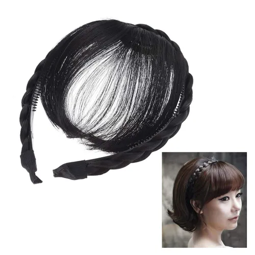 Vista 4 de Extensiones de cabello sintético con flecos, para mujeres y niñas (negro)