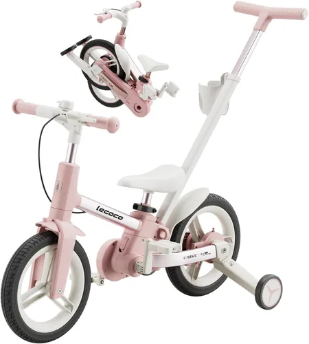 Vista 9 de Lecoco - Bicicleta Mejorada para Niños Pequeños con Manija de Empuje 6 en 1, Bicicleta de Equilibrio Juguetes con Ruedas de Entrenamiento, Brazos