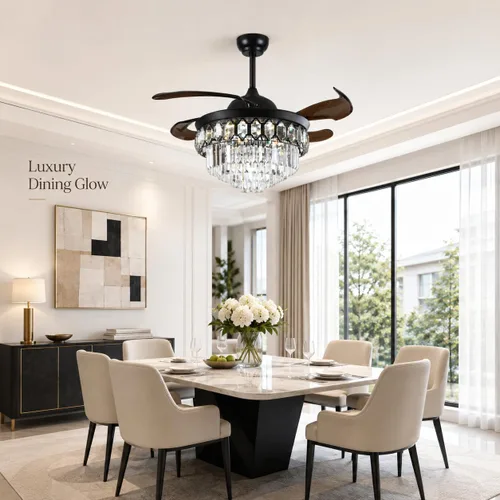 Vista 10 de Ventilador de techo de cristal moderno Fandian de 42 pulgadas con luces 3 - Capa de cristal