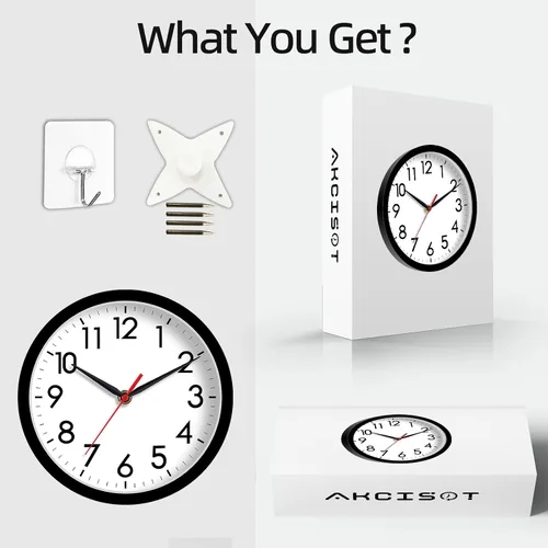 Vista 6 de AKCISOT - Reloj de pared de 8 pulgadas, silencioso, funciona con pilas, color negro