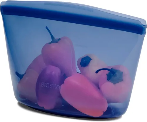 Vista 18 de Stasher Cuenco reutilizable de silicona prémium para almacenamiento de alimentos, azul, microondas, al vacío, apto para lavavajillas, horno