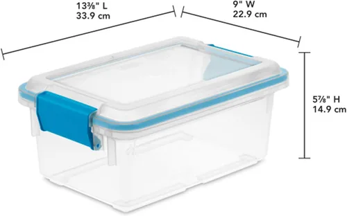 Vista 2 de Sterilite 19414306 - Caja de almacenamiento de plástico transparente de 7.5 cuartos y tapa con pestillos azules