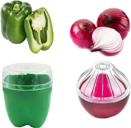 Vista 2 de 5 recipientes de almacenamiento con forma de frutas y verduras para refrigerador, aguacate, pimienta verde, tomate, limón y cebolla