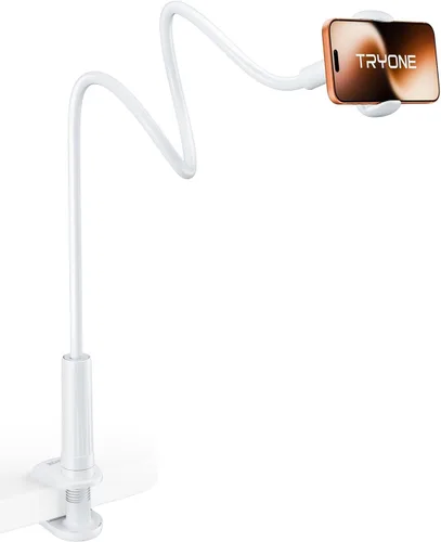 Vista 8 de Tryone Soporte para teléfono con cuello de cisne para cama, brazo flexible, ajustable, abrazadera de montaje para teléfonos celulares en el Negro