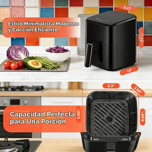 Vista 3 de HealSmart Freidora de aire compacta de 3.17 cuartos de galón, freidora digital pequeña 8 en 1 con 400 °F, cesta antiadherente apta para Negro-3.17 Qt