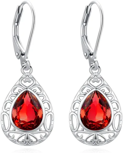 Vista 35 de Aretes colgantes de plata de ley con diseño de árbol de la vida, flor, abeja, animales, gato, colibrí, piedra lunar, turquesa, aretes con cierre