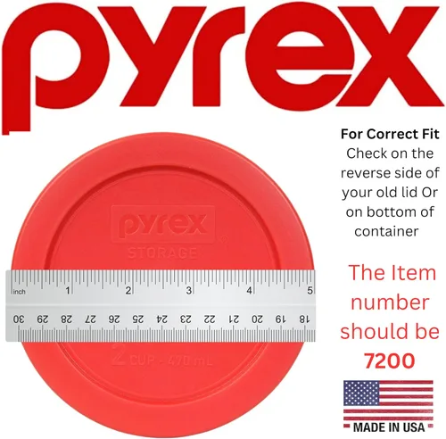 Vista 3 de Pyrex 7200-PC - Tapa de repuesto para almacenamiento de alimentos de 2 tazas (4 unidades), fabricada en Estados Unidos