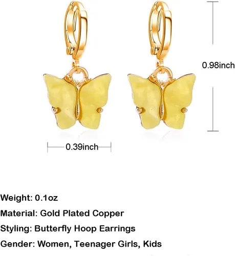 Vista 6 de DORAFO - Aretes de aro de mariposa, chapados en oro de acrílico, aretes colgantes de mariposa, bonitos aretes de mariposas para mujeres y niñas