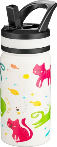 Vista 26 de Fanhaw Botella de agua aislada para niños de 14 onzas con tapa de pajita – Acero inoxidable de doble pared al vacío, a prueba de fugas, botellas