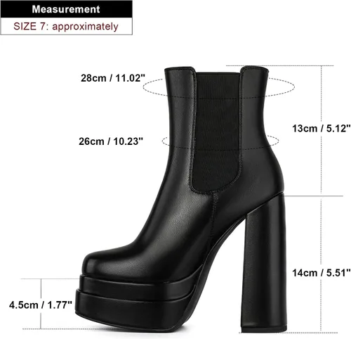 Vista 4 de SIFINELAR Botines de plataforma para mujer, tacón alto y grueso, con puntera cuadrada, con cremallera lateral, botas cortas