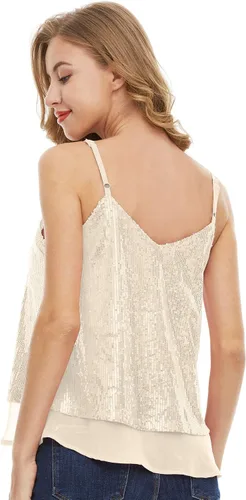 Vista 6 de Camiseta sin mangas de lentejuelas brillantes para mujer, chaleco de lentejuelas brillantes, chaleco de lentejuelas para fiesta de Navidad