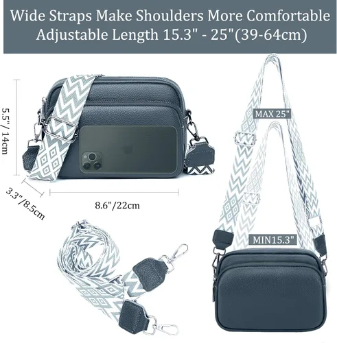 Vista 4 de Bolso cruzado pequeño para mujer, de piel auténtica, bolso cruzado para cámara, bolso cruzado para mujer con correa de guitarra