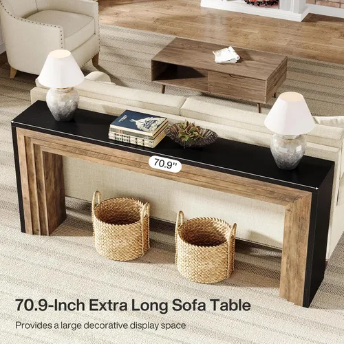 Vista 7 de Tribesigns Mesa consola larga de 70.9 pulgadas, Mesa de sofá de madera estrecha estilo granja detrás del sofá para sala de estar, entrada, pasillo