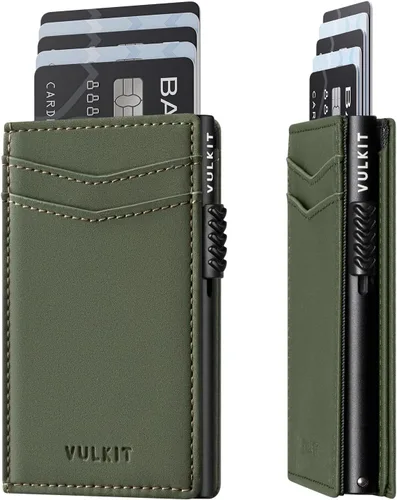 Vista 11 de VULKIT - Billeteras delgadas para hombre; tarjetero desplegable con bloqueo de interferencia de radiofrecuencia; billetera de metal de diseño Negro