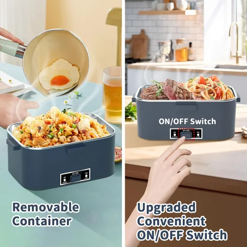 Vista 2 de Lonchera eléctrica térmica para adultos con 2 envases de 1.8L, interruptor de encendido/apagado de alimentación y 0.6L de doble capa, calentador