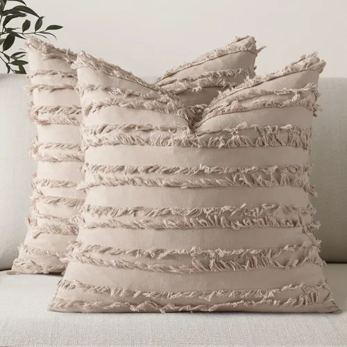 Vista 12 de MIULEE - Juego de 2 fundas de cojín decorativas de lino estilo bohemio, con patrón jacquard a rayas, para sofá, sillón, sala de estar y habitación