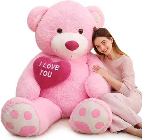 Vista 31 de MaoGoLan Oso de peluche gigante de 52" Oso de peluche - Te amo Corazón rojo Oso de peluche grande para regalo de San Valentín, aniversario, larga
