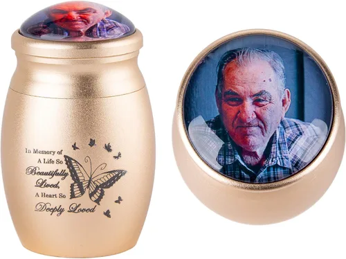 Vista 32 de Bivei Urnas pequeñas para cenizas humanas, urna personalizada de recuerdo con foto y texto para hombres y mujeres, mini urnas para adultos
