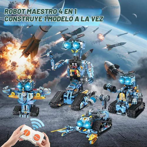 Vista 3 de OKKIDY Juguetes de construcción de robot para niños, 4 en 1 recargable con control remoto RC robótica STEM Kit de bloques de construcción RC