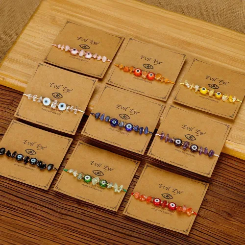Vista 7 de Pulsera de cuentas de cristal de mal de ojo irregular, hecha a mano, ajustable, multicolor, multicolor, cuerda de cuerda inspiradora, amuleto